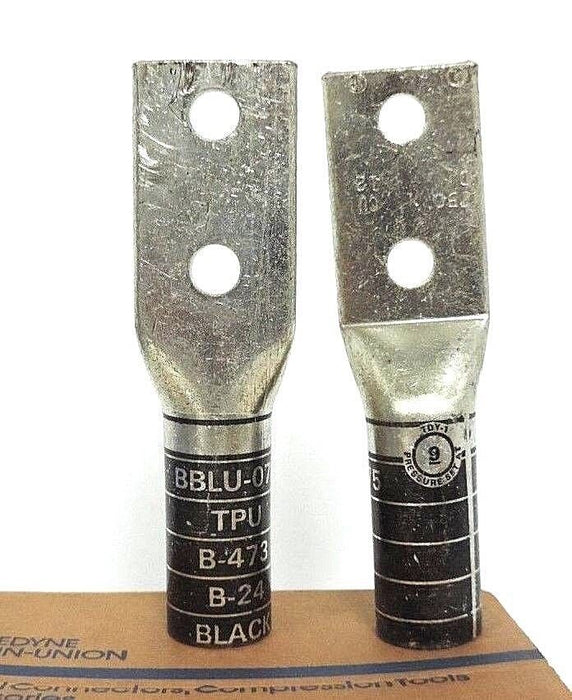 BOX OF 2 NEW TELEDYNE PENN-UNION BBLU-075D COPPER CRIMPS BLACK 1/2", 750MCM