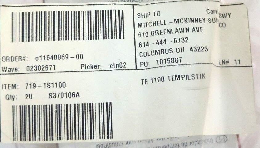 BOX OF 10 TEMPIL INC. 719-TS1100 TEMPILSTIK TEMPERATURE INDICATORS 1100F, TE1100