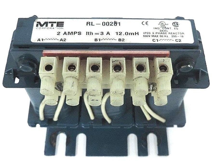 MTE CORPORATION RL-00201 TRANSFORMER LINE REACTOR 2 AMPS, ITH= 3A, 12.0 MH