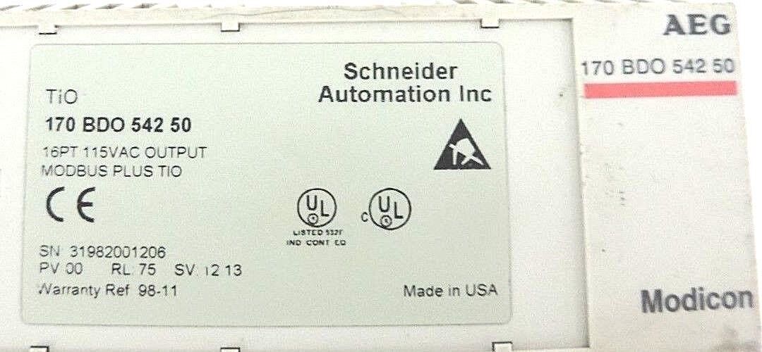 SCHNEIDER MODICON 170BDO54250 MODBUS PLUS TIO 16PT, 115VAC, PV: 00, RL: 75