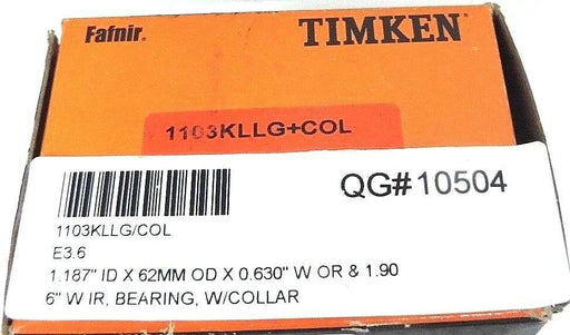 NIB FAFNIR TIMKEN 1103KLLG+COL BEARING W/COLLAR 1-3/16IN ID 62MM OD 1-59/64IN