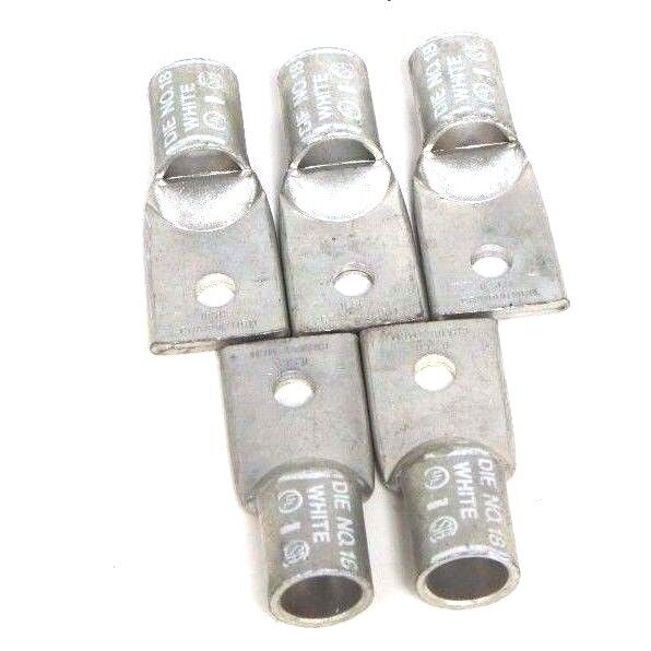 LOT OF 5 ILSCO CRA1000MCM ALUMINUM COMPRESSION LUGS DIE #18 WHITE CRAIOOOMCM