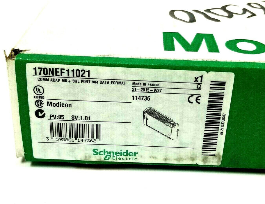 NIB SCHNEIDER 170NEF11021 COMMUNICATION ADAPTER MB + SGL PORT 984 FORMAT 114736
