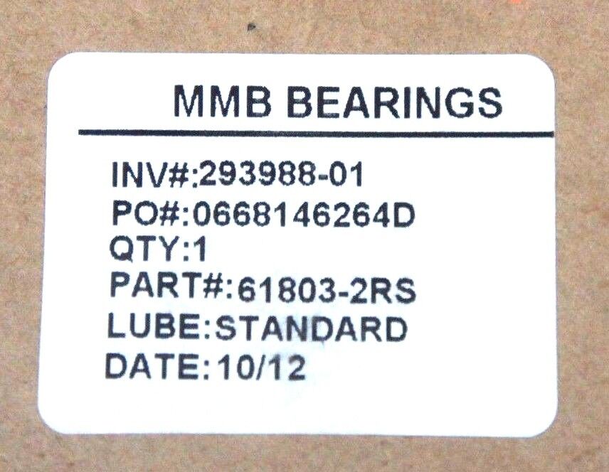 LOT OF 2 NEW MMB 61803-2RS BALL BEARINGS 618032RS
