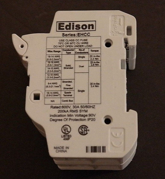EDISON EHCC FUSEHOLDER 2-FUSE, 600V, 30A, 50/60HZ