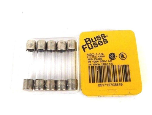 LOT OF 10 NEW BUSSMANN AGC-1-1/4 MINI FUSES 1 AMP, 250VAC, AGC114