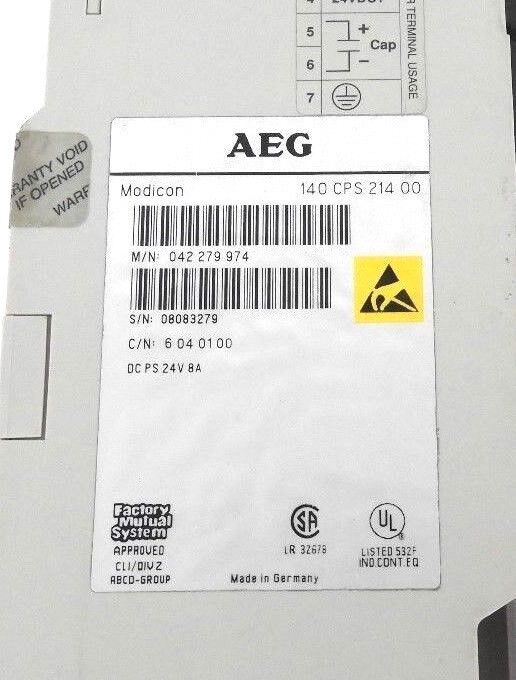 SCHNEIDER MODICON 140CPS21400 POWER SUPPLY 8AMP 24VDC, 140-CPS-214-00