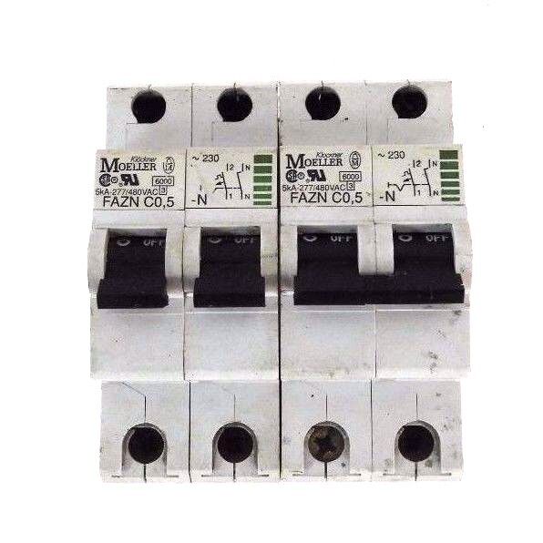 LOT OF 2 KLOCKNER MOELLER FAZN C0.5 N 2POLE CIRCUIT BREAKERS FAZN-C0.5-N