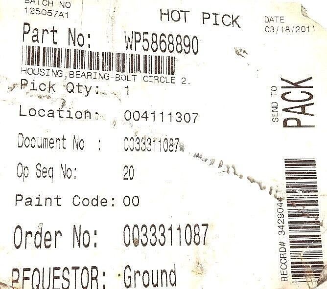 NEW WP5868890 HOUSING, BEARING-BOLT CIRCLE 2