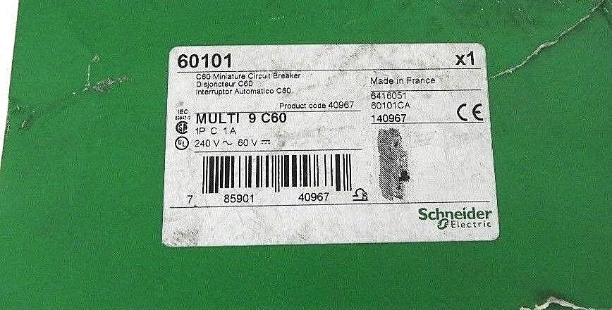 NIB SCHNEIDER ELECTRIC 60101 C60 MINIATURE CIRCUIT BREAKER MULTI 9 C60, 1A, 1P