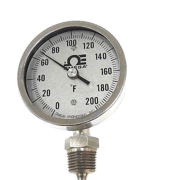 NIB OMEGA XR-0-200F-6-1/2 DIALTEMP BI-METAL THERMOMETERS, 0 TO 200F, 6" STEM