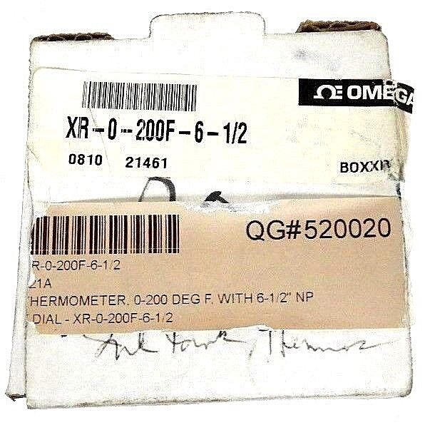 NIB OMEGA XR-0-200F-6-1/2 DIALTEMP BI-METAL THERMOMETERS, 0 TO 200F, 6" STEM