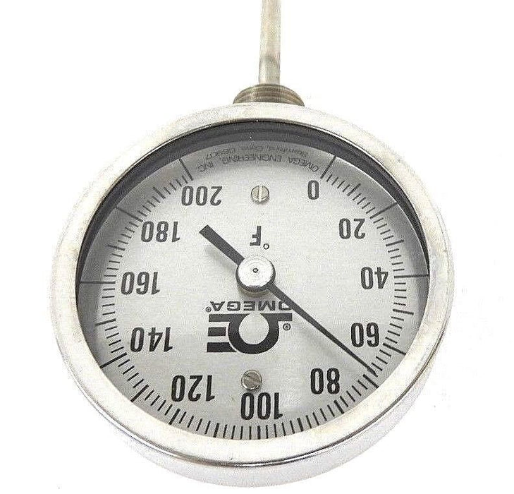 NIB OMEGA XR-0-200F-6-1/2 DIALTEMP BI-METAL THERMOMETERS, 0 TO 200F, 6" STEM
