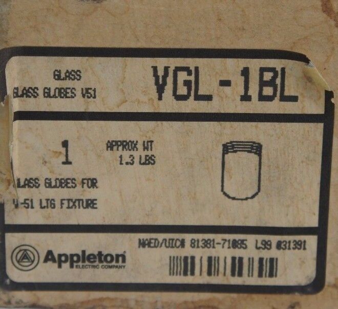 NIB APPLETON VGL-1BL BLUE GLASS GLOBE VGL1BL