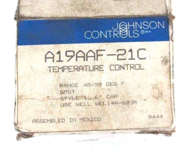 NIB JOHNSON CONTROLS A19AAF-21C TEMPERATURE CONTROL 40-90 DEG F, A19AAF21C