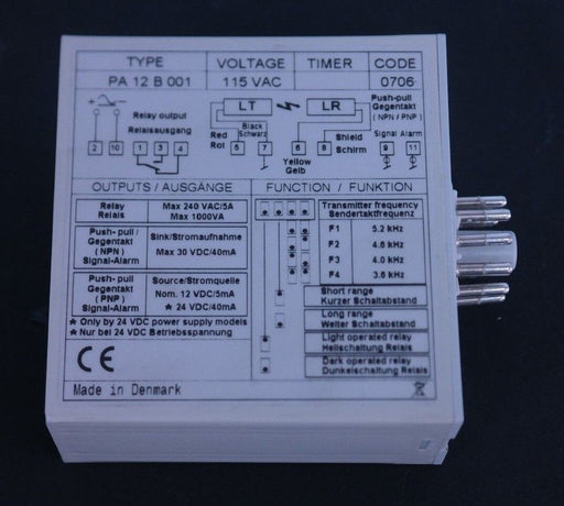 NIB TELCO SENSORS PA-12-B-001 OPTO PHOTOELECTRIC AMPLIFIER RELAY 115VAC PA12B001