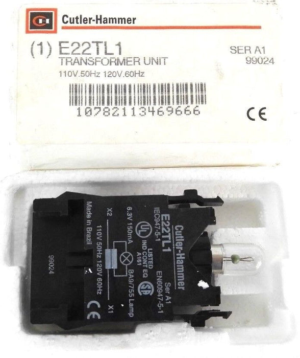 NIB CUTLER-HAMMER E22TL1 TRANSFORMER UNIT SER. A1, 110V 50HZ, 120V 60HZ