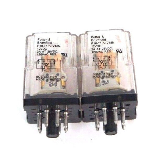 LOT OF 2 POTTER & BRUMFIELD R10-T1P2-V185 RELAYS 12VDC, 2A AT 28VDC, 120VAC