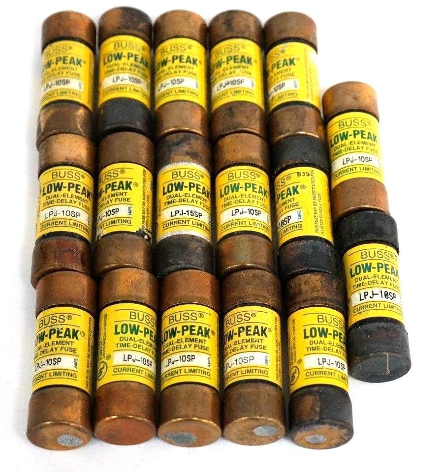 LOT OF 16 BUSS LPJ-10SP TIME-DELAY FUSES 10A, 600V, LPJ10SP
