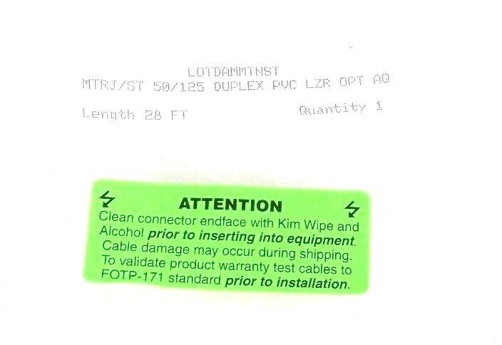 NEW LOTDAMMTNST MTRJ/ST 50/125 DUPLEX PVC LZR OPT AQ FIBER OPTIC CABLE