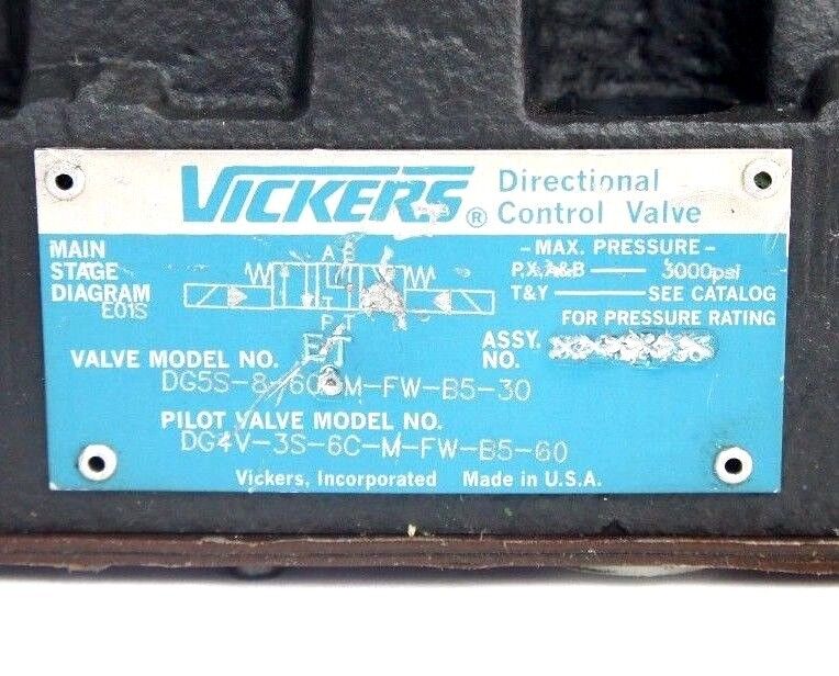 VICKERS DG5S-8-6CETM-FW-B5-30 CONTROL VALVE W/ DG4V-3S-6C-M-FW-B5-60 PILOT VALVE