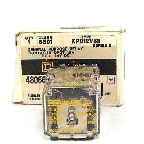 NIB SQUARE D 8501-KPD12V53 GENERAL PURPOSE RELAY 8501KPD12V53, SER. D, 24V DC