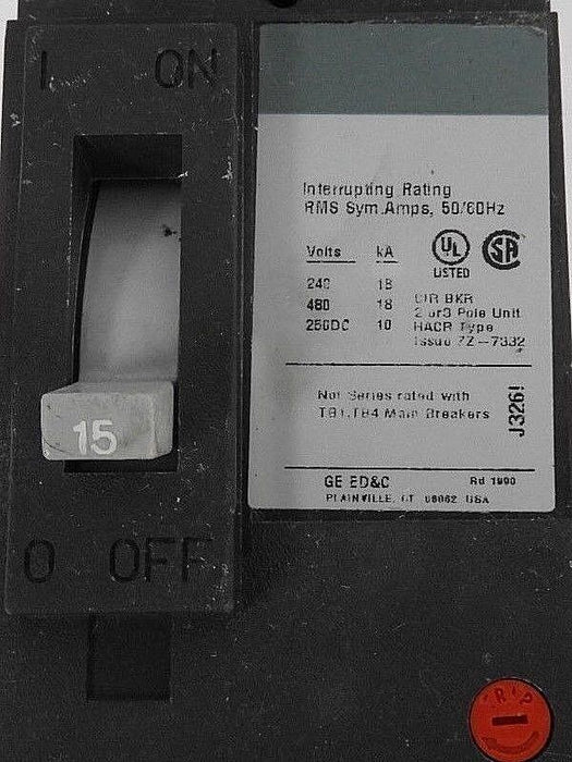 GENERAL ELECTRIC TEB122015 CIRCUIT BREAKER 15AMP 2POLE 240VAC