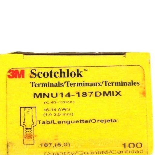 BOX OF 100 NEW 3M SCOTCHLOK MNU14-187DMIX MALE DISCONNECT NYLON INSULATED