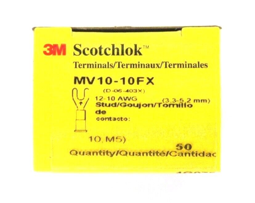 BOX OF 50 NEW 3M SCOTCHLOK MV10-10FX FORK TERMINALS MV1010FX, 12-10 AWG