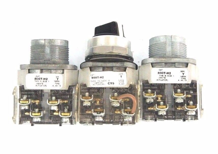 LOT OF 3 ALLEN BRADLEY 800T-H2 SELECTOR SWITCH SER. T W/ 800T-XA SER. D