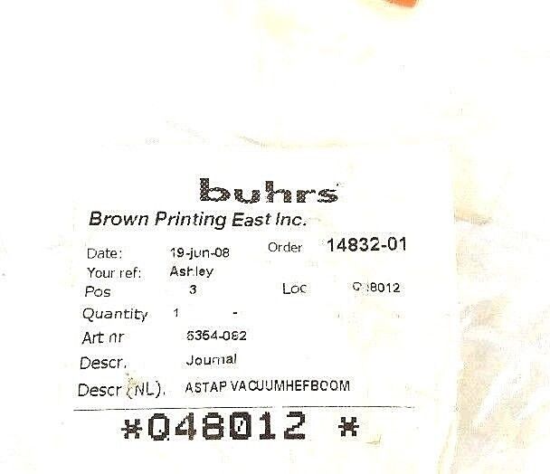NEW BUHRS 6354-082 JOURNAL ASTAP VACUUMHEFBOOM