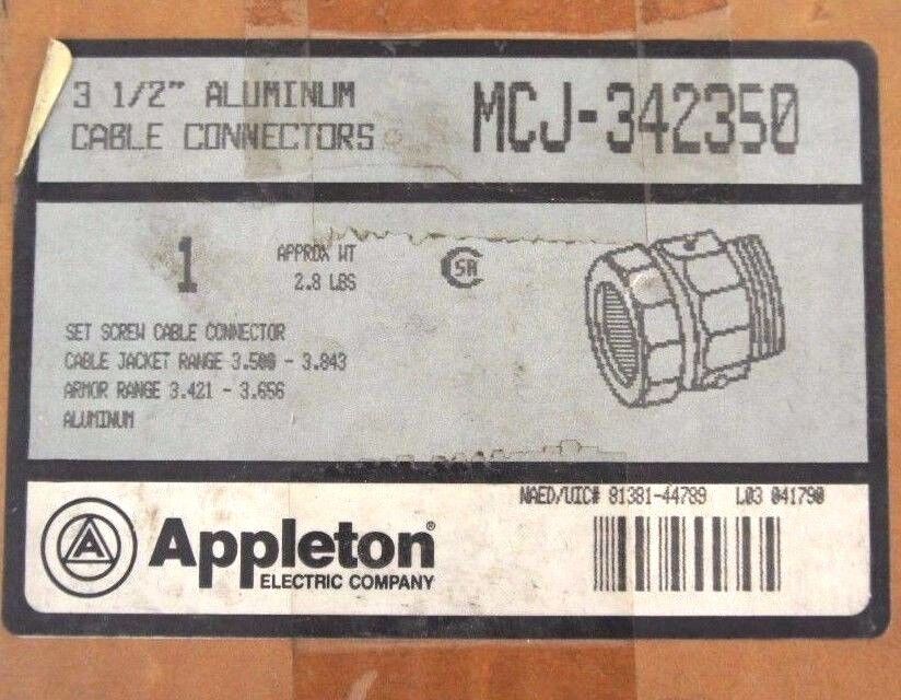 NIB APPLETON MCJ-342350 ALUMINUM SET SCREW CABLE CONNECTOR 3-1/2", MCJ342350