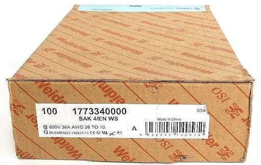 BOX OF 100 NEW WEIDMULLER 1773340000 SAK 4/EN WS, 600V 36A AWG 26 TO 10