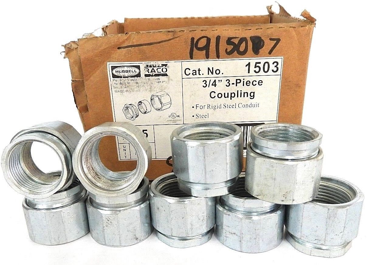 BOX OF 9 NEW HUBBELL RACO 1503 3/4" 3-PIECE COUPLINGS
