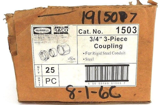 BOX OF 9 NEW HUBBELL RACO 1503 3/4" 3-PIECE COUPLINGS