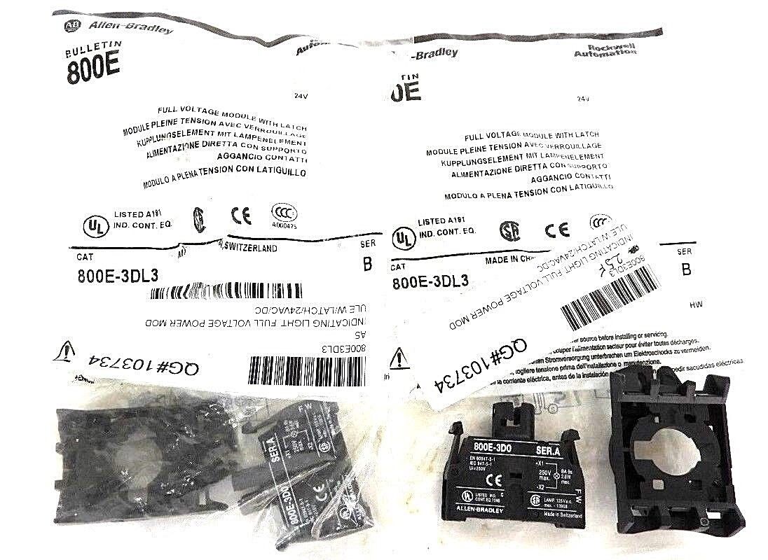 LOT OF 2 NEW ALLEN BRADLEY 800E-3DL3 FULL VOLTAGE MODULE W/ LATCH SER. B