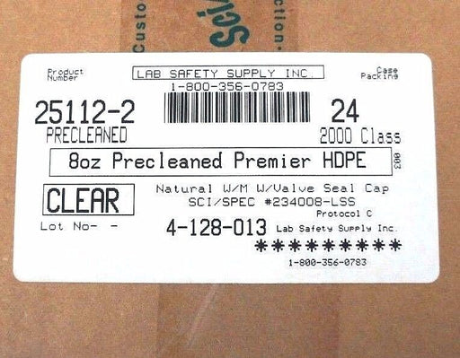 CASE OF 24 LAB SAFETY SUPPLY 25112-2 CLEAR 8 OZ PRECLEANED PREMIER HDPE BOTTLES