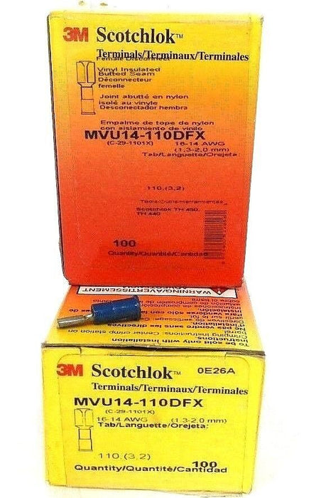 LOT OF 200 3M SCOTCHLOK MVU14-110DFX TERMINALS MVU14110DFX, 16-14 AWG