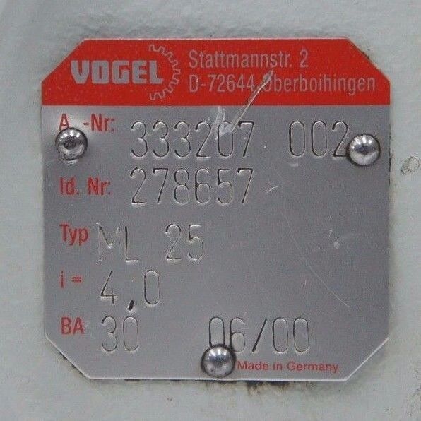 NEW VOGEL ML-25 BEVEL GEARBOX A-NR: 333207 002, ID. NR: 278657, I= 4.0, BA: 30