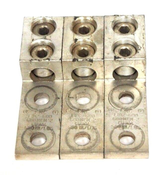 LOT OF 3 CMC CLEVELAND MOTION CONTROL LID2-600 LUGS 600MCM-6, CU9AL, 550 IN/LBS