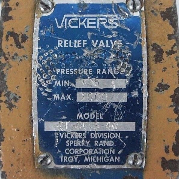 VICKERS SPERRY RAND CT-06-B-40 RELIEF VALVE 125-1000 PRESSURE RANGE 3/4" CT06B40