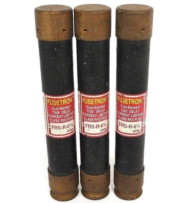 LOT OF 3 NEW BUSSMANN FRS-R-6 1/4 FUSETRON CLASS RK5 FUSES 6-1/4 AMP