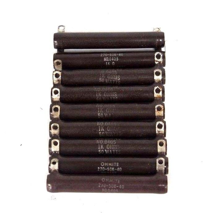 LOT OF 10 NEW OHMITE 270-50K-40 RESISTORS 1K OHMS, 50 WATT, 7917, NO. 0405
