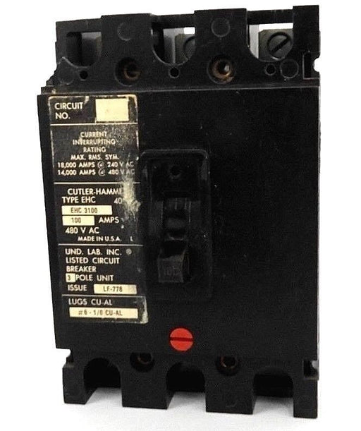 CUTLER HAMMER EHC3100 CIRCUIT BREAKER TYPE EHC, 100AMPS, 480V, 3P, LF-778