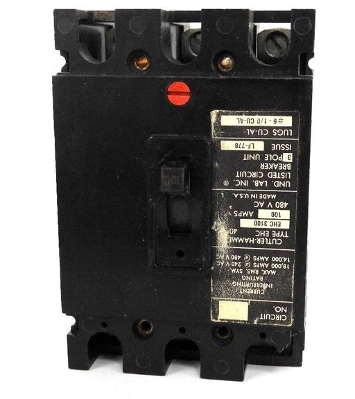 CUTLER HAMMER EHC3100 CIRCUIT BREAKER TYPE EHC, 100AMPS, 480V, 3P, LF-778