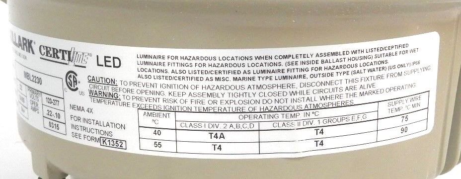 NIB HUBBELL KILLARK MBL2230 MBL LED LIGHTING FIXTURE 22W, 120-277V, 50/60HZ