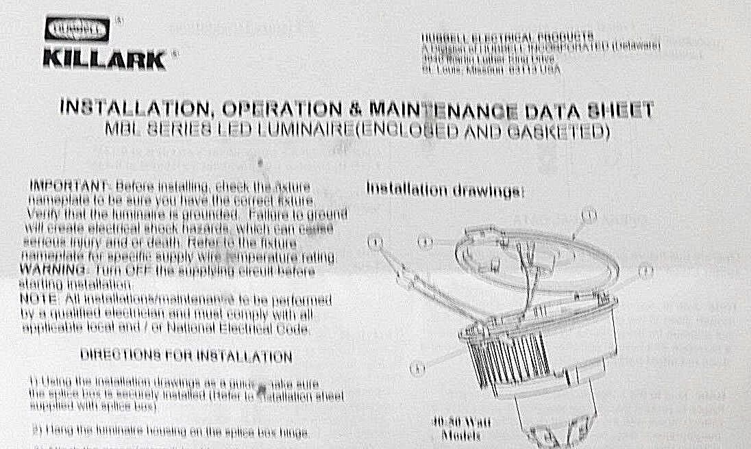 NIB HUBBELL KILLARK MBL2230 MBL LED LIGHTING FIXTURE 22W, 120-277V, 50/60HZ