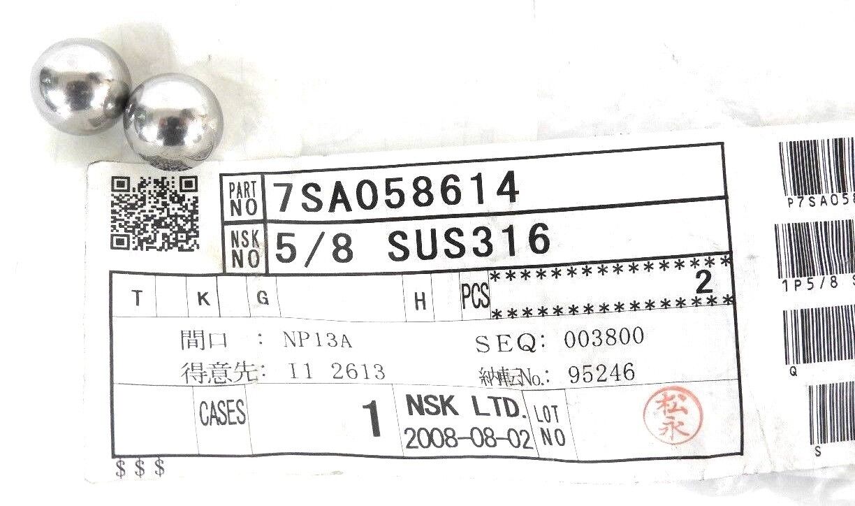 LOT OF 2 NEW NSK LTD. 7SA058614 CHROME BALLS 5/8 SUS316