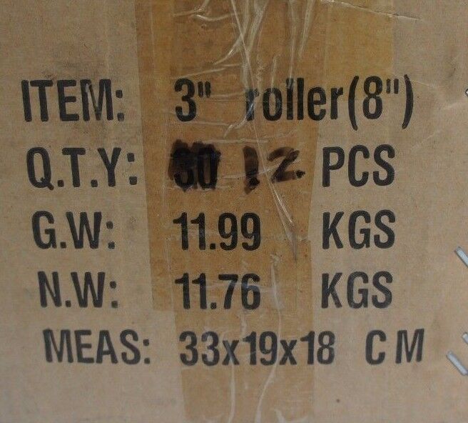 LOT OF 10 NEW GENERIC 3" ROLLER WHEELS, 8" SHAFT 33X19X18 CM
