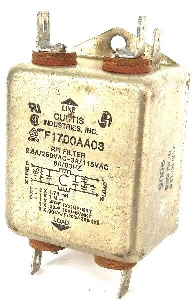 CURTIS INDUSTRIES F1700AA03 FILTER RFI 2.5AMP/250VAC 3AMP/115VAC 50/60HZ